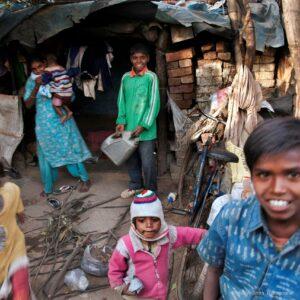 A family of five children living in a hovel in Janta Colony.