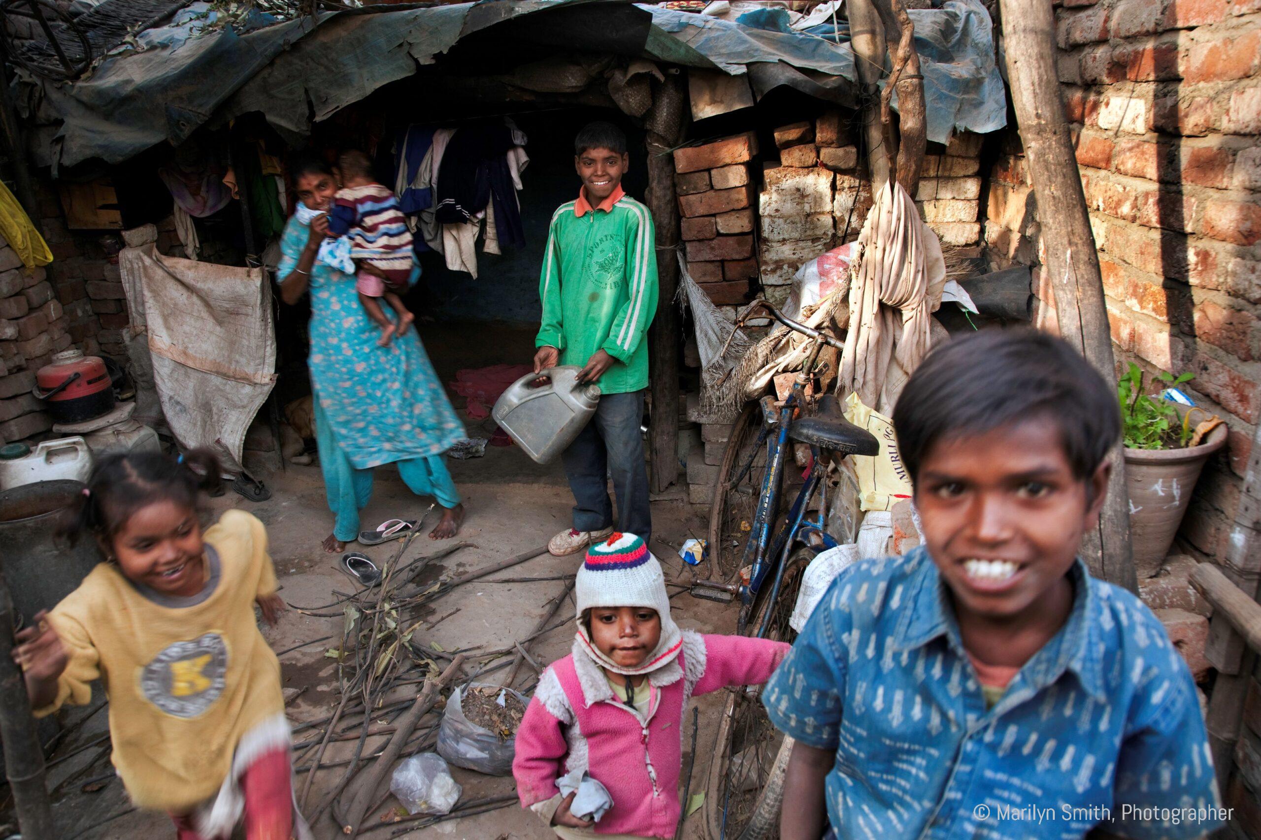A family of five children living in a hovel in Janta Colony.